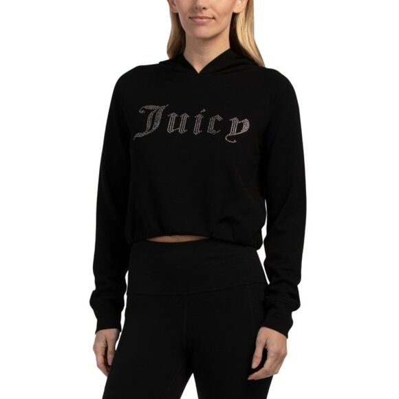 JUICY COUTURE ANTHRACITE Bubble Hem Hoodie With Rhinestone Logo - Picture 1 of 2